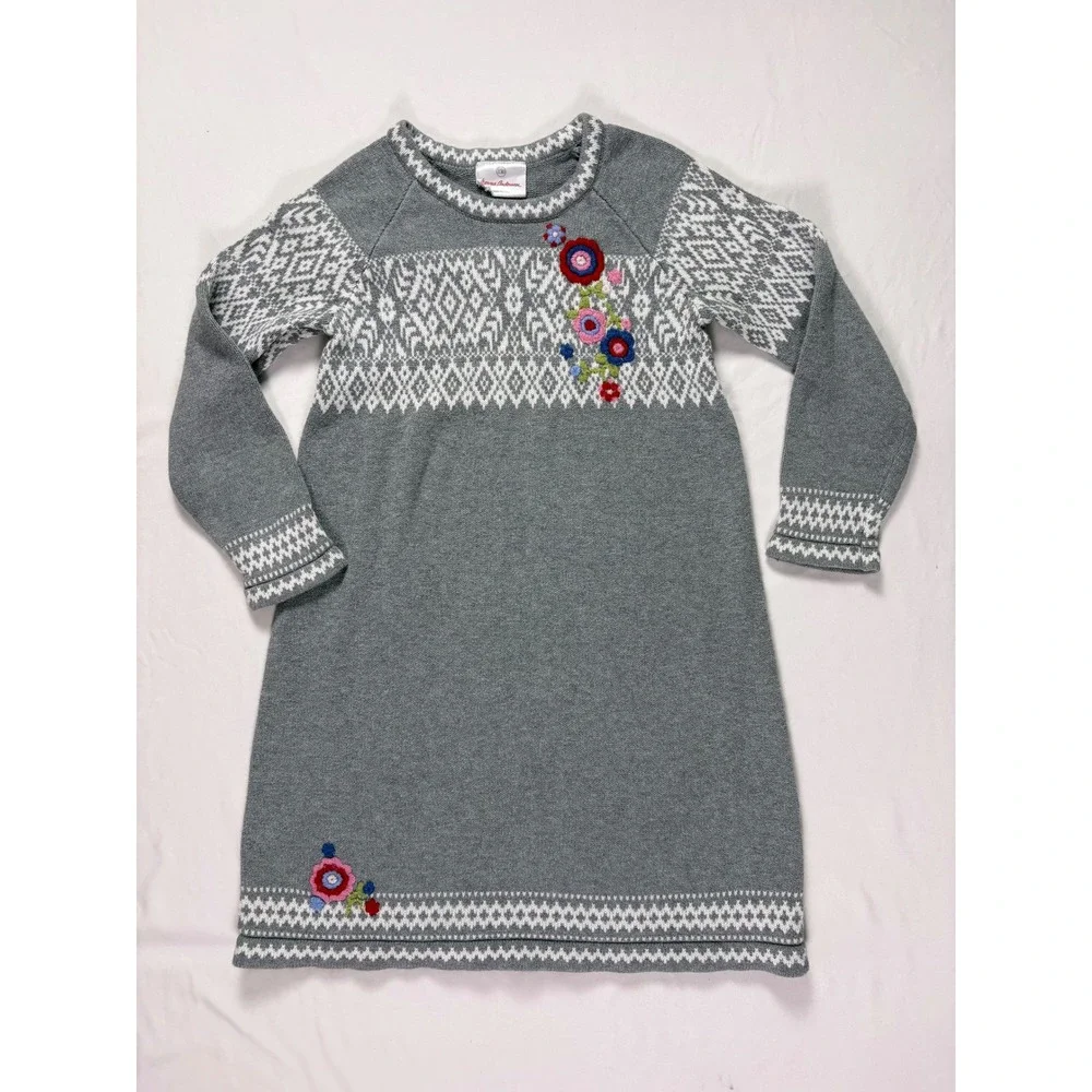 Hanna Andersson First Frost Sweater Dress Girls 130 US 8 Fair Isle Nordic Floral